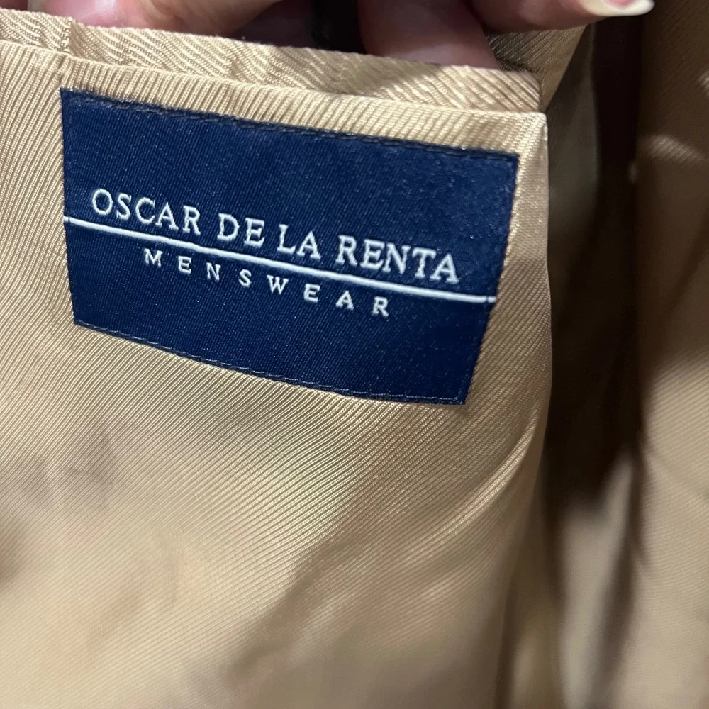 Oscar de la Renta‎ Mens Blazer 100% Wool Herringbone Tan 44R